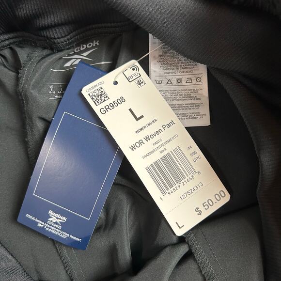 NWT Reebok Womens Training Pants Size Large Black Windbreaker Track Athletic - Picture 4 of 8